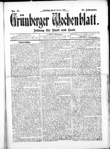 Grünberger Wochenblatt: Zeitung für Stadt und Land, No.23. ( 22. Februar 1908 )