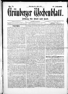Grünberger Wochenblatt: Zeitung für Stadt und Land, No.28. ( 5. März 1908 )