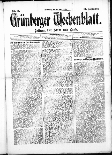 Grünberger Wochenblatt: Zeitung für Stadt und Land, No.31. ( 12. März 1908 )