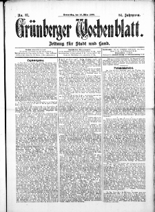Grünberger Wochenblatt: Zeitung für Stadt und Land, No.37. ( 26. März 1908 )