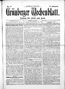 Grünberger Wochenblatt: Zeitung für Stadt und Land, No.38. ( 28. März 1908 )