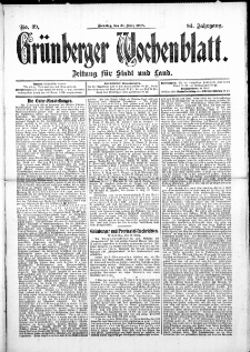 Grünberger Wochenblatt: Zeitung für Stadt und Land, No.39. ( 31. März 1908 )