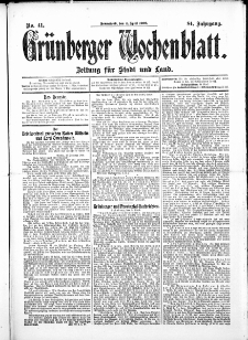 Grünberger Wochenblatt: Zeitung für Stadt und Land, No.41. ( 4. April 1908 )