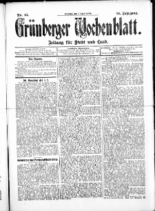 Grünberger Wochenblatt: Zeitung für Stadt und Land, No.42. ( 7. April 1908 )