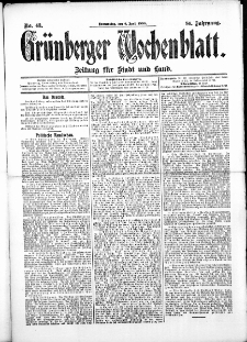 Grünberger Wochenblatt: Zeitung für Stadt und Land, No.43. ( 9. Apri 1908 )