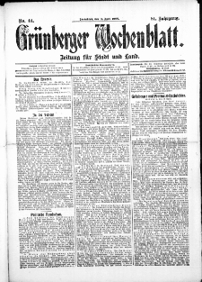 Grünberger Wochenblatt: Zeitung für Stadt und Land, No.44. ( 11. April 1908 )