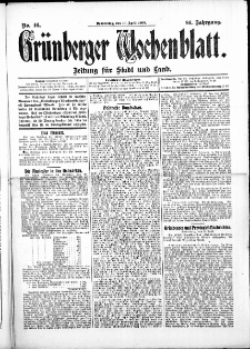 Grünberger Wochenblatt: Zeitung für Stadt und Land, No.46. ( 16. April 1908 )