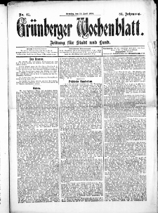 Grünberger Wochenblatt: Zeitung für Stadt und Land, No.47. ( 19. April 1908 )