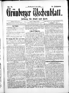 Grünberger Wochenblatt: Zeitung für Stadt und Land, No.51. ( 28. April 1908 )