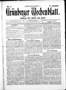 Grünberger Wochenblatt: Zeitung für Stadt und Land, No.52. ( 30. April 1908 )