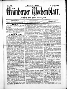 Grünberger Wochenblatt: Zeitung für Stadt und Land, No.56. ( 9. Mai 1908 )