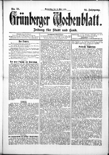 Grünberger Wochenblatt: Zeitung für Stadt und Land, No.58. ( 14. Mai 1908 )