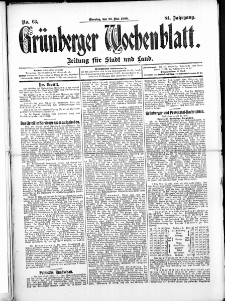 Grünberger Wochenblatt: Zeitung für Stadt und Land, No.63. ( 26. Mai 1908 )