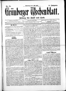 Grünberger Wochenblatt: Zeitung für Stadt und Land, No.64. ( 28. Mai 1908 )