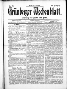 Grünberger Wochenblatt: Zeitung für Stadt und Land, No.66. ( 2. Juni 1908 )
