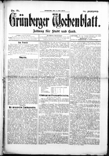 Grünberger Wochenblatt: Zeitung für Stadt und Land, No.68. ( 6. Juni 1908 )
