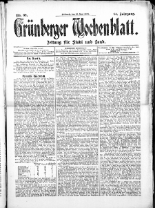 Grünberger Wochenblatt: Zeitung für Stadt und Land, No.69. ( 10. Juni 1908 )