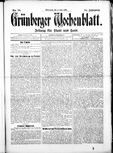 Grünberger Wochenblatt: Zeitung für Stadt und Land, No.70. ( 11. Juni 1908 )