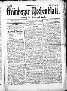 Grünberger Wochenblatt: Zeitung für Stadt und Land, No.73. ( 18. Juni 1908 )