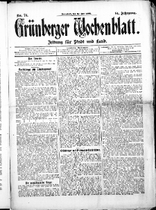 Grünberger Wochenblatt: Zeitung für Stadt und Land, No.74. ( 20. Juni 1908 )