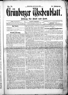 Grünberger Wochenblatt: Zeitung für Stadt und Land, No.76. ( 25. Juni 1908 )