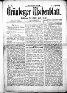 Grünberger Wochenblatt: Zeitung für Stadt und Land, No.77. ( 27. Juni 1908 )