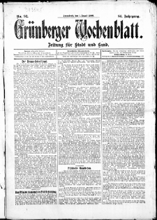 Grünberger Wochenblatt: Zeitung für Stadt und Land, No.92. ( 1. August 1908 )