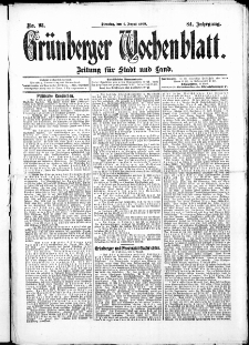 Grünberger Wochenblatt: Zeitung für Stadt und Land, No.93. ( 4. August 1908 )