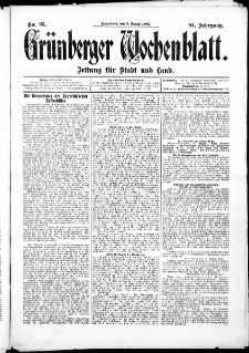 Grünberger Wochenblatt: Zeitung für Stadt und Land, No.95. ( 8. August 1908 )