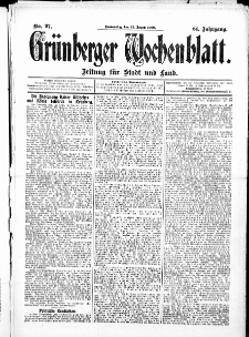 Grünberger Wochenblatt: Zeitung für Stadt und Land, No.97. ( 13. August 1908 )