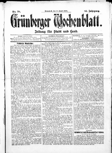 Grünberger Wochenblatt: Zeitung für Stadt und Land, No.98. ( 15. August 1908 )
