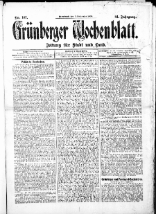 Grünberger Wochenblatt: Zeitung für Stadt und Land, No.107. ( 5. September 1908 )