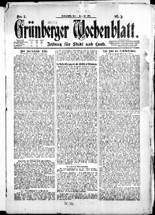Grünberger Wochenblatt: Zeitung für Stadt und Land, No. 1. ( 1. Januar 1921 )