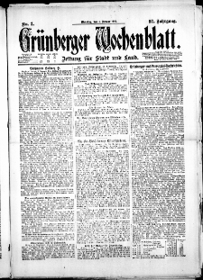 Grünberger Wochenblatt: Zeitung für Stadt und Land, No. 2. ( 4. Januar 1921 )