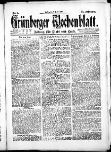 Gr&uuml;nberger Wochenblatt: Zeitung f&uuml;r Stadt und Land, No. 5. ( 7. Januar 1921 )