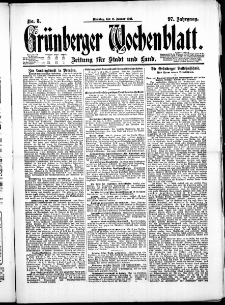 Gr&uuml;nberger Wochenblatt: Zeitung f&uuml;r Stadt und Land, No. 8. ( 11. Januar 1921 )