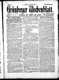 Grünberger Wochenblatt: Zeitung für Stadt und Land, No. 11. ( 14. Januar 1921 )