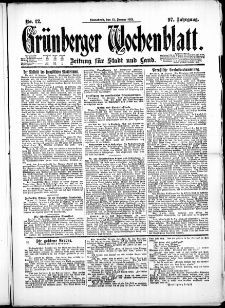 Gr&uuml;nberger Wochenblatt: Zeitung f&uuml;r Stadt und Land, No. 12. ( 15. Januar 1921 )