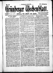 Grünberger Wochenblatt: Zeitung für Stadt und Land, No. 14. ( 18. Januar 1921 )