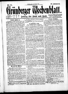 Grünberger Wochenblatt: Zeitung für Stadt und Land, No. 17. ( 21. Januar 1921 )