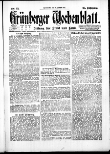 Grünberger Wochenblatt: Zeitung für Stadt und Land, No. 18. ( 22. Januar 1921 )