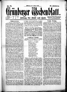 Grünberger Wochenblatt: Zeitung für Stadt und Land, No. 21. ( 26. Januar 1921 )