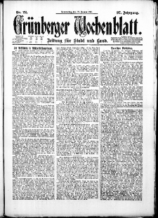 Grünberger Wochenblatt: Zeitung für Stadt und Land, No. 22. ( 27. Januar 1921 )