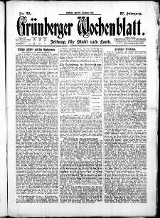 Gr&uuml;nberger Wochenblatt: Zeitung f&uuml;r Stadt und Land, No. 23. ( 28. Januar 1921 )
