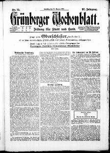 Grünberger Wochenblatt: Zeitung für Stadt und Land, No. 25. ( 30. Januar 1921 )