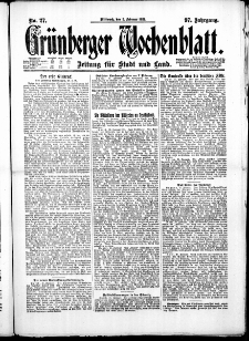 Grünberger Wochenblatt: Zeitung für Stadt und Land, No. 27. ( 2. Februar 1921 )