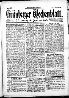 Gr&uuml;nberger Wochenblatt: Zeitung f&uuml;r Stadt und Land, No. 28. ( 3. Februar 1921 )