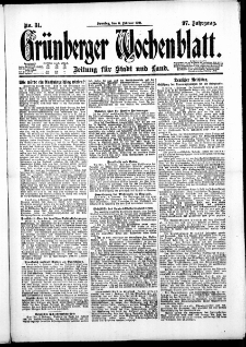 Grünberger Wochenblatt: Zeitung für Stadt und Land, No. 31. ( 6. Februar 1921 )