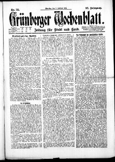 Grünberger Wochenblatt: Zeitung für Stadt und Land, No. 32. ( 8. Februar 1921 )