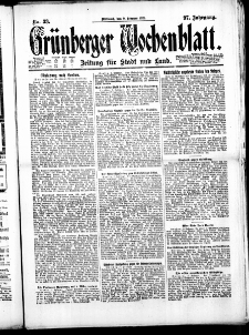 Gr&uuml;nberger Wochenblatt: Zeitung f&uuml;r Stadt und Land, No. 33. ( 9. Februar 1921 )